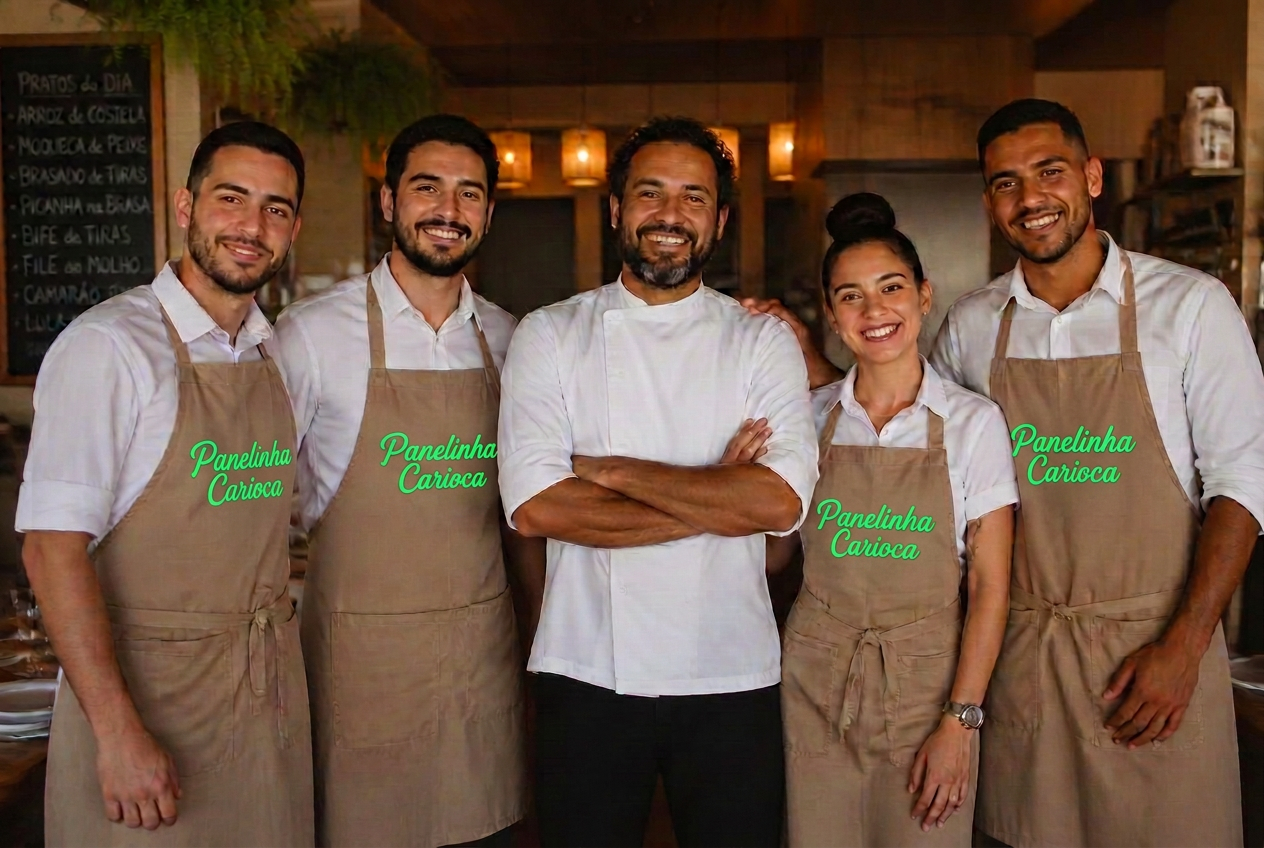 Equipe do Panelinha Carioca reunida no salão do restaurante